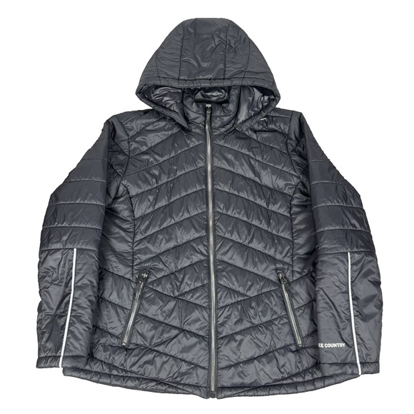 Y2K Free Country Black Down Puffer Jacket Women's XL Quilted Warm - Picture 1 of 8